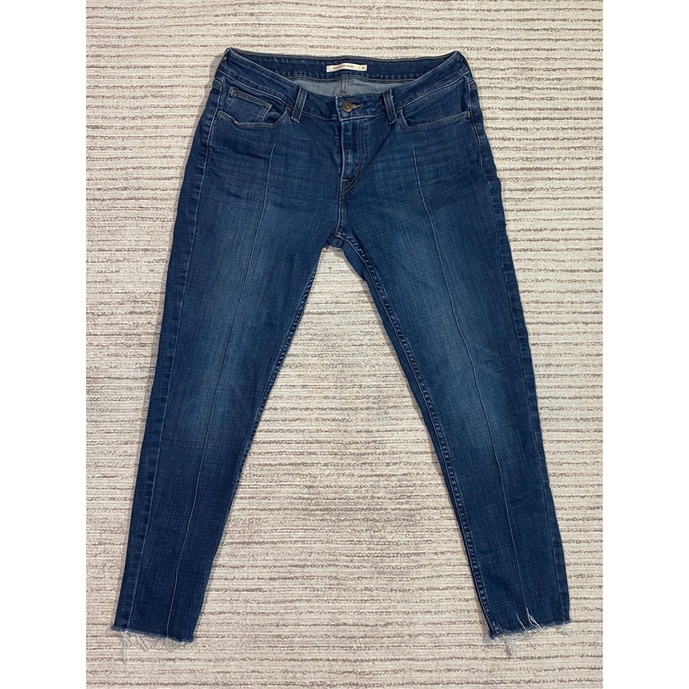 Levis 711 Skinny Jeans Womens 31 Dark Wash Front Seam Raw Hem Blue Denim
